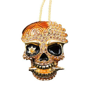 BETSEY JOHNSON ALLOY AND CRYSTAL SKULL HEAD NECKLACE